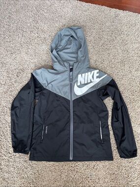 Nike Youth Hooded Packable Colorblock Rain Jacket - Black & Gray